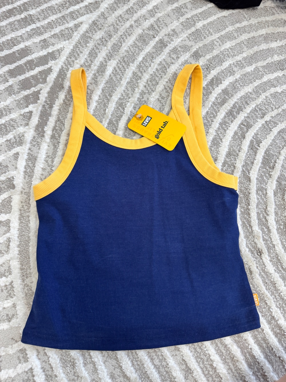 Levi’s gold tab blue tank top with yellow trim